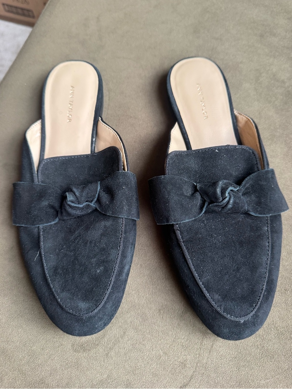 Ann Taylor Black Suede Knot Mule Loafers